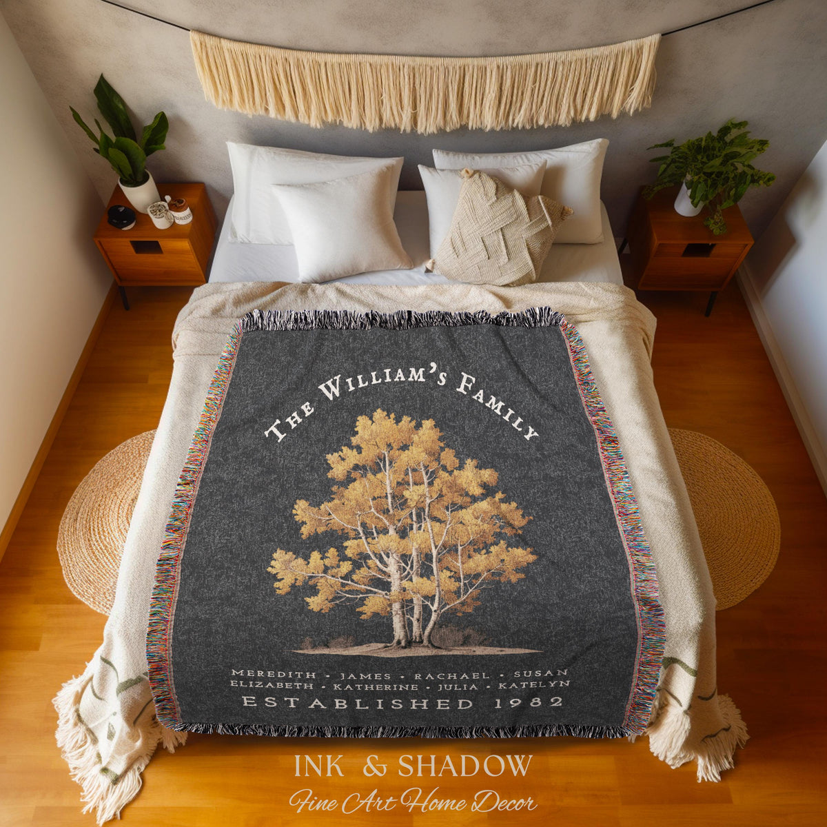 Custom Family Name Blanket Woven | Family Tree Wall Art Blanket Custom Family Gift Sentimental Gift for Mom Personalized Heritage Blanket |