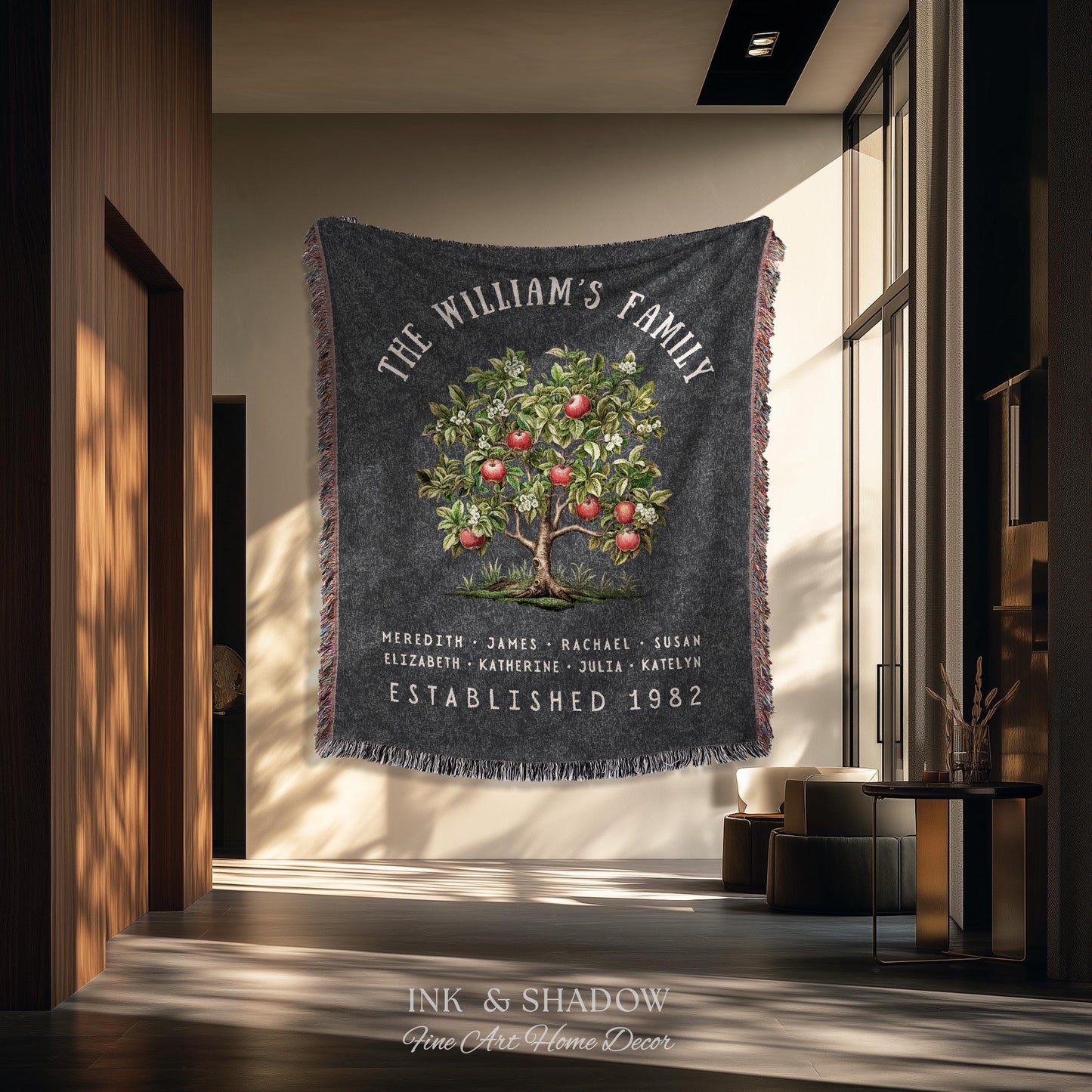 Apple Tree Custom Family Blanket | Family Tree Wall Art Blanket Custom Family Gift Sentimental Gift for Mom Personalized Family Name Gift |