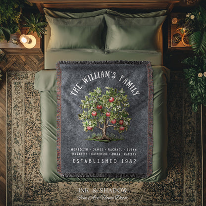 Apple Tree Custom Family Blanket | Family Tree Wall Art Blanket Custom Family Gift Sentimental Gift for Mom Personalized Family Name Gift |