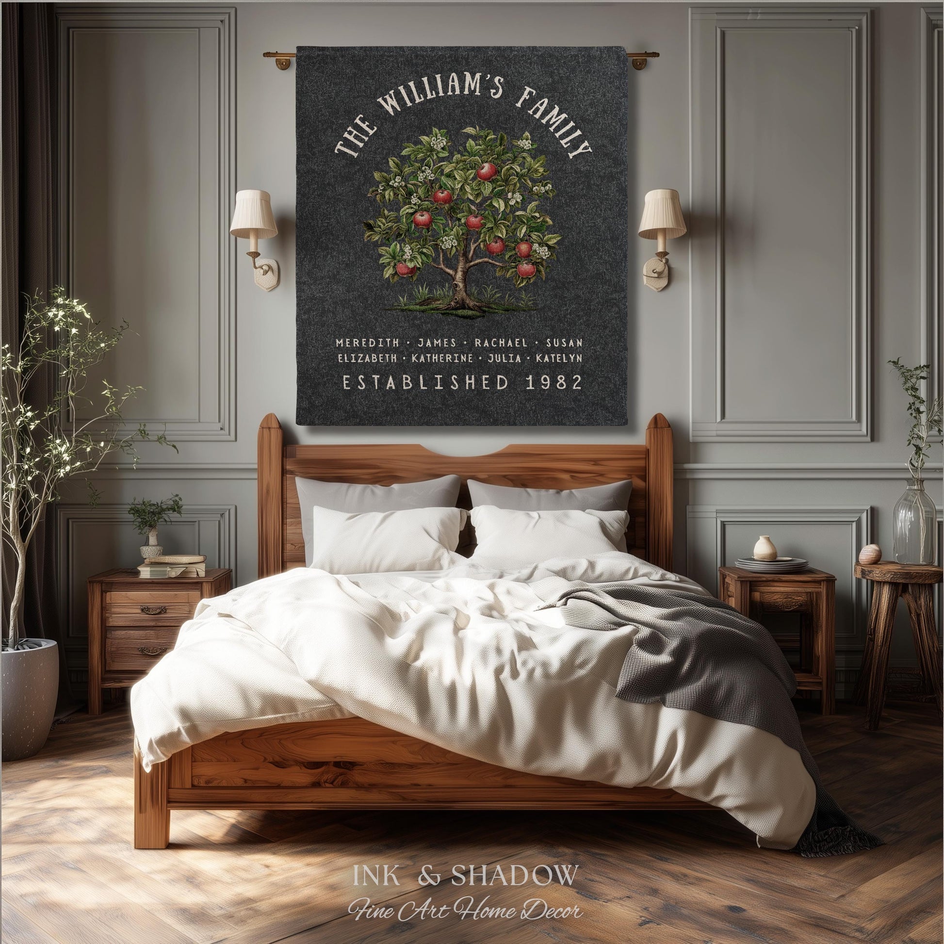 Apple Tree Custom Family Blanket | Family Tree Wall Art Blanket Custom Family Gift Sentimental Gift for Mom Personalized Family Name Gift |