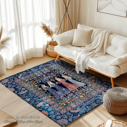 Medieval Coven Celestial Accent Rug | Moody Aesthetic Witches Enchanted Art Nouveau Gothic Ethereal Folklore Bedroom Rug Ornate Magic Decor