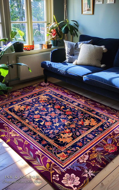 Whimsical Purple Whimsigothic Area Rug | Fairycore Dark Floral Victorian Cottagecore Witchy Wildflower Home Decor Renaissance Princesscore |