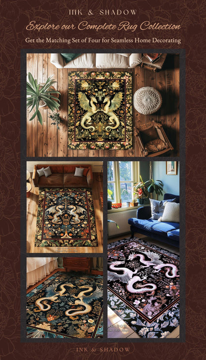 Rococo Dragon Rug Ornate Baroque Art Nouveau Inspired Runner Folklore Decor | Antique Aesthetic Maximalist Fantasy Home Statement Art Piece