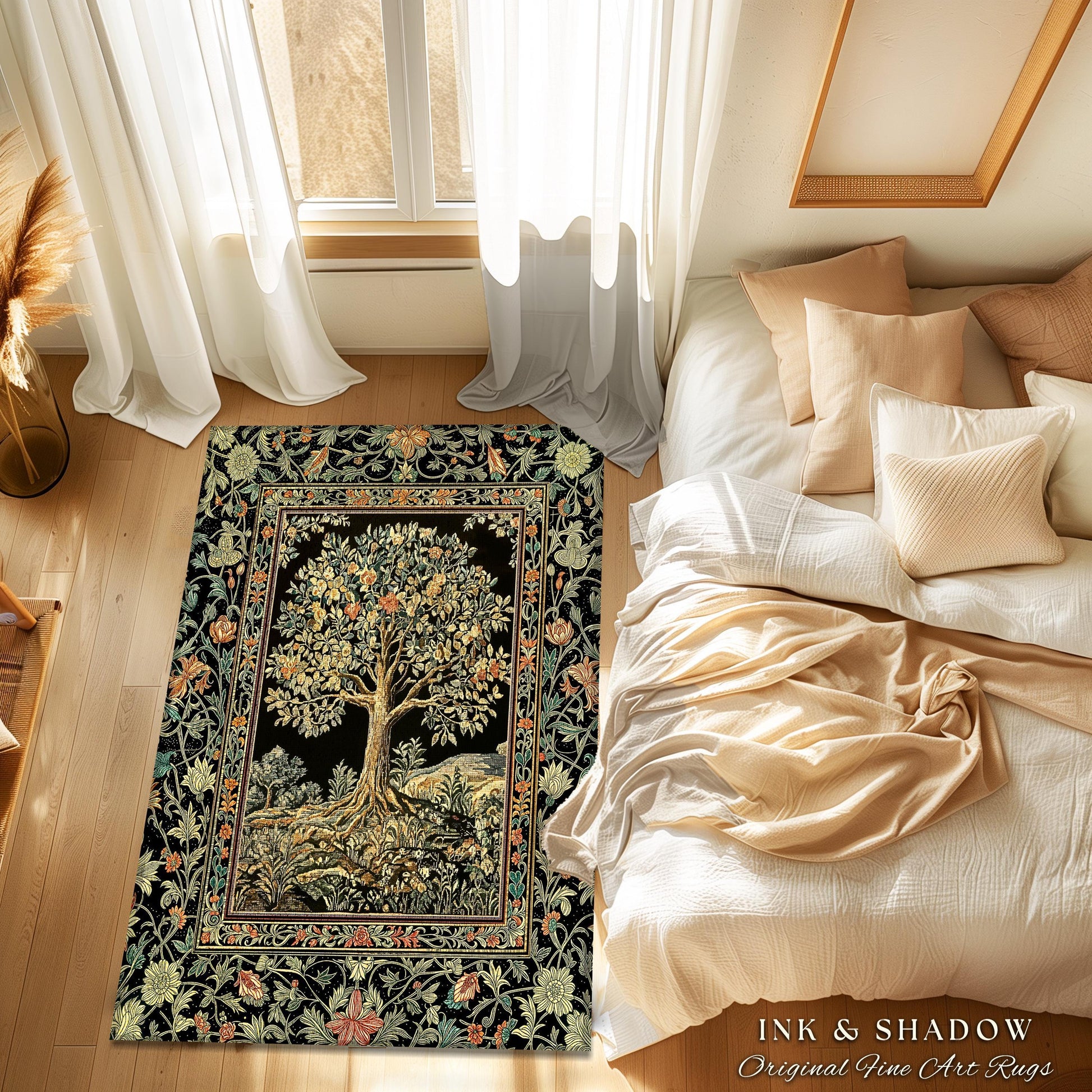 Regal Woodland Tree Rug | Floral Heritage Decor Rug Parisian Style Gothic Cottagecore Aesthetic Traditional Living Room Accent Chateaucore