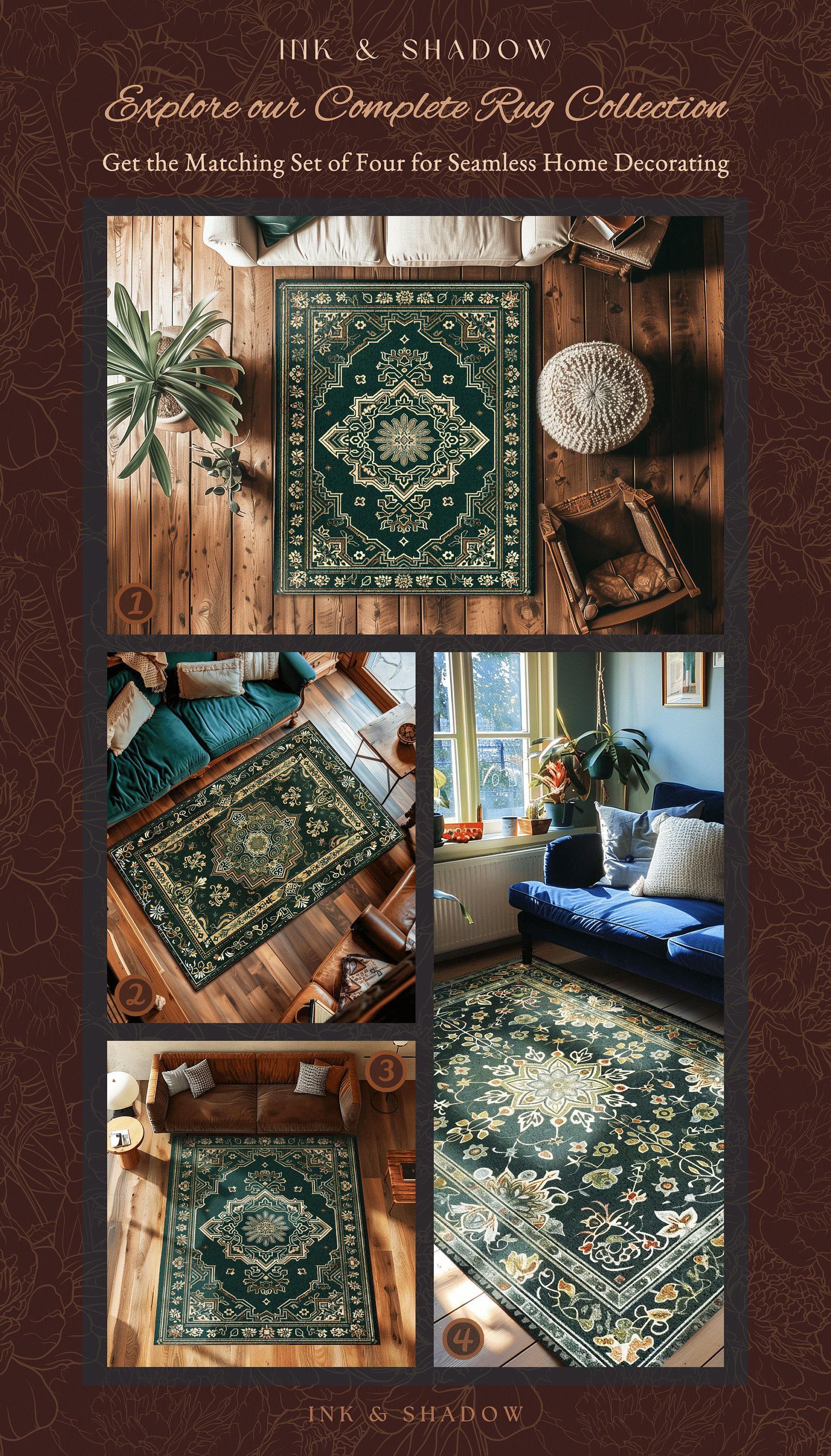 Deep Sea Green Room Accent Rug | Classic Ornate Statement Rug With Blue Green Detail Bohemian Mandala Aesthetic For Cozy Hippie Room Boho |