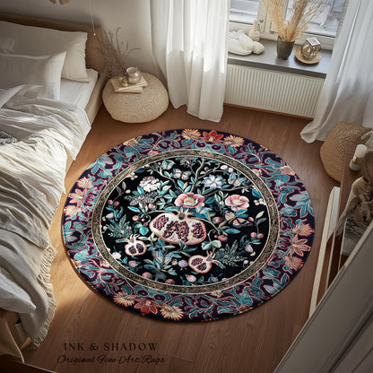 Witchy Dark Academia Pomegranate Rug Whimsigothic Floral Home Decor, Enchanted Woodland Cottagecore Botanical Victorian Gothic Nature Accent