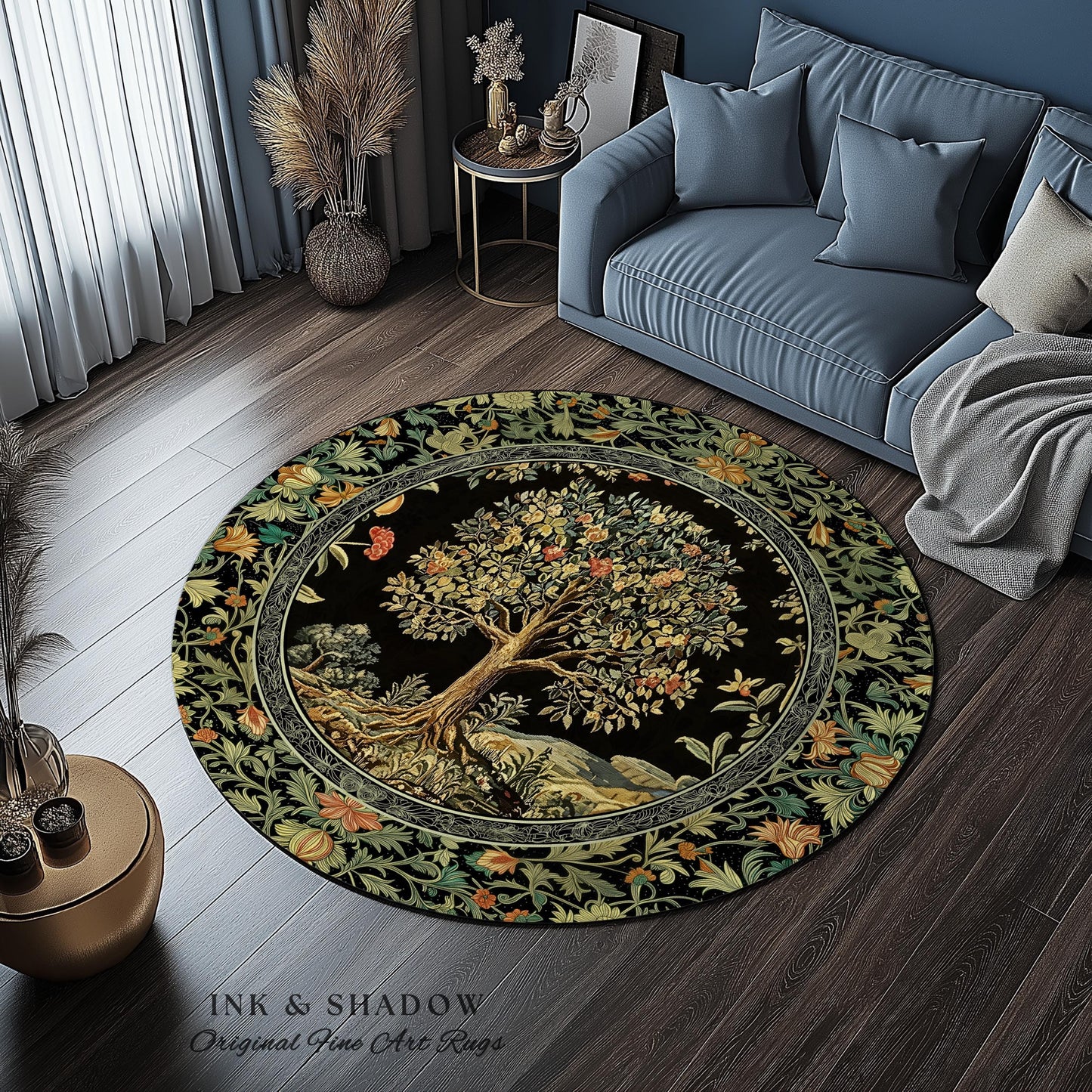 Regal Woodland Tree Rug | Floral Heritage Decor Rug Parisian Style Gothic Cottagecore Aesthetic Traditional Living Room Accent Chateaucore