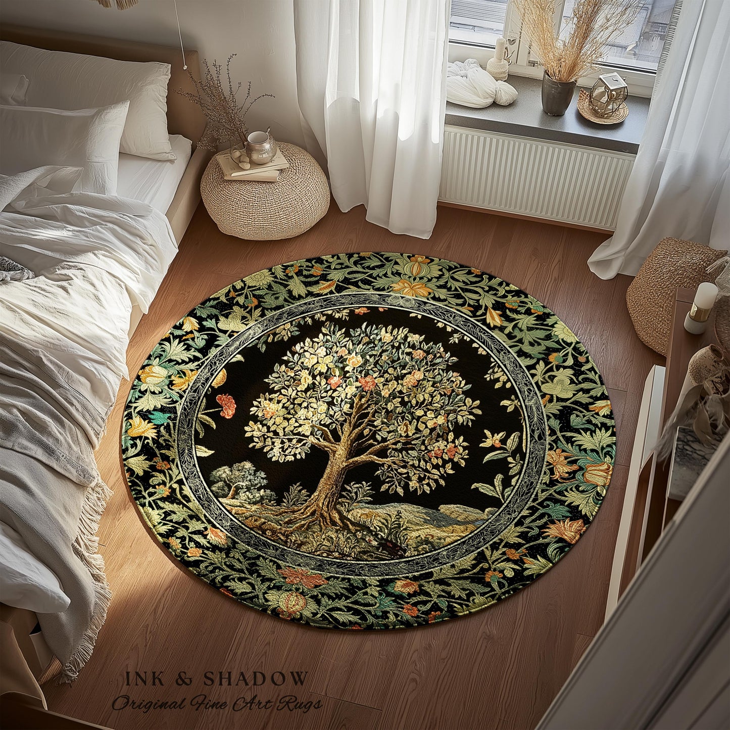 Regal Woodland Tree Rug | Floral Heritage Decor Rug Parisian Style Gothic Cottagecore Aesthetic Traditional Living Room Accent Chateaucore