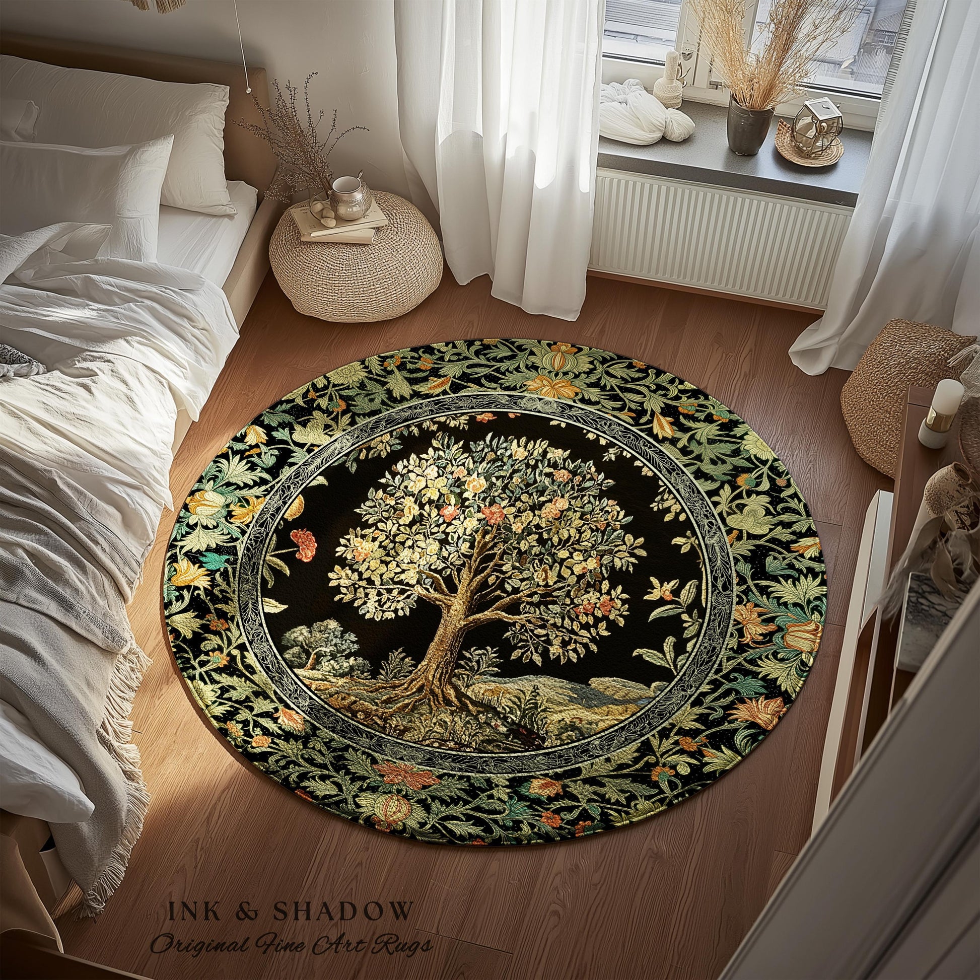 Regal Woodland Tree Rug | Floral Heritage Decor Rug Parisian Style Gothic Cottagecore Aesthetic Traditional Living Room Accent Chateaucore