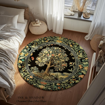 Regal Woodland Tree Rug | Floral Heritage Decor Rug Parisian Style Gothic Cottagecore Aesthetic Traditional Living Room Accent Chateaucore
