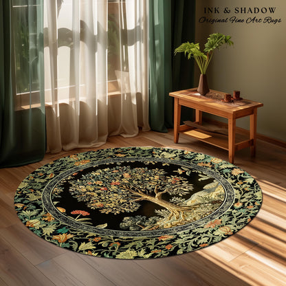 Regal Woodland Tree Rug | Floral Heritage Decor Rug Parisian Style Gothic Cottagecore Aesthetic Traditional Living Room Accent Chateaucore