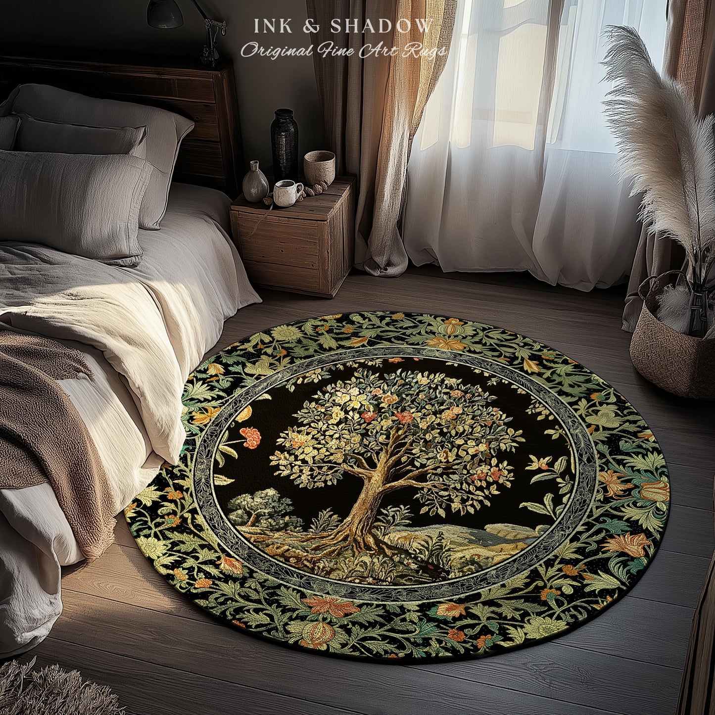 Regal Woodland Tree Rug | Floral Heritage Decor Rug Parisian Style Gothic Cottagecore Aesthetic Traditional Living Room Accent Chateaucore