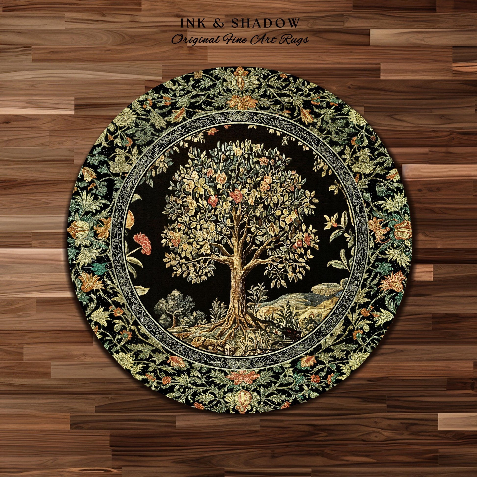 Regal Woodland Tree Rug | Floral Heritage Decor Rug Parisian Style Gothic Cottagecore Aesthetic Traditional Living Room Accent Chateaucore