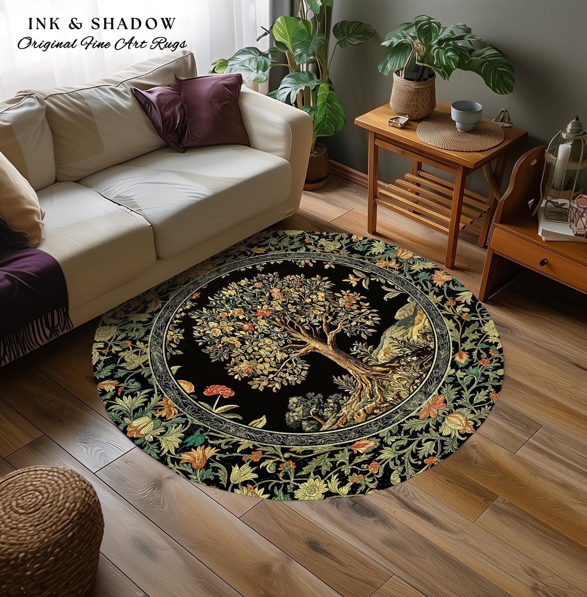 Regal Woodland Tree Rug | Floral Heritage Decor Rug Parisian Style Gothic Cottagecore Aesthetic Traditional Living Room Accent Chateaucore