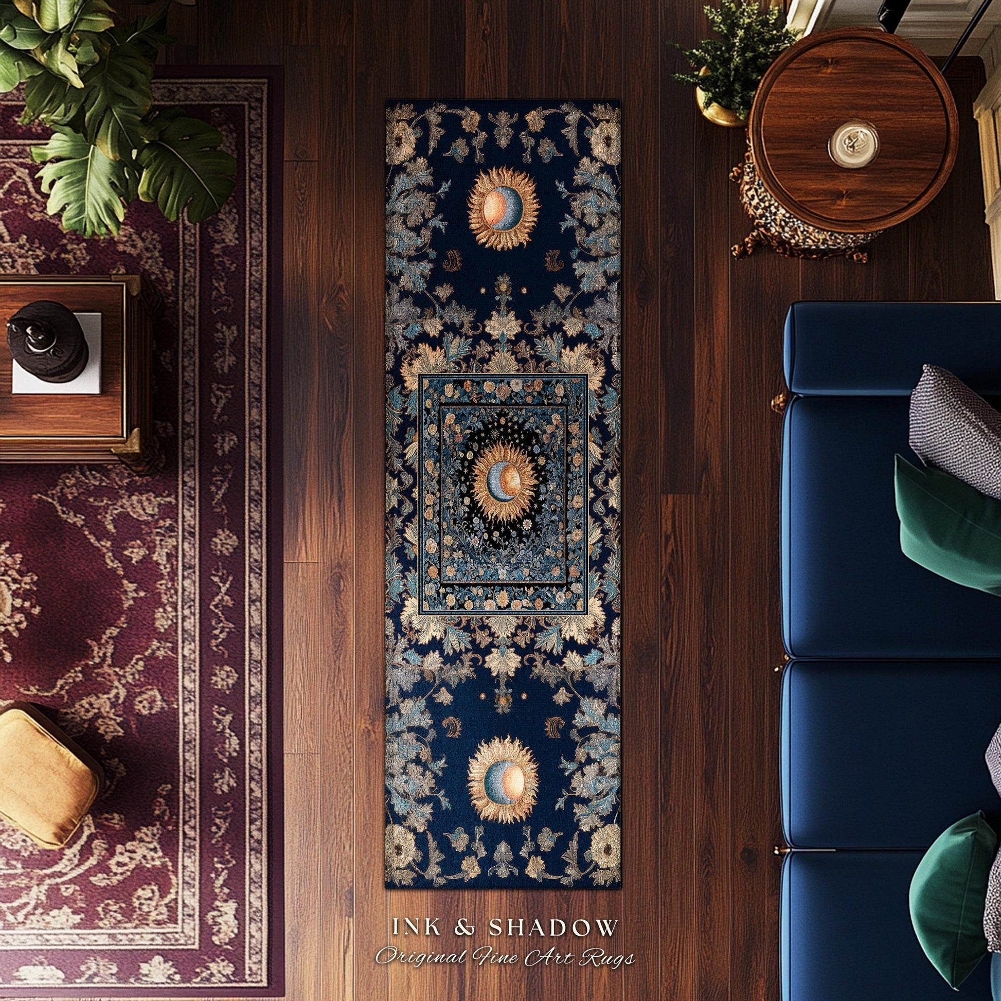 Lunar Energy Peaceful Bedroom Rug | Gothic Bohemian Astrology Mystic Whimsical Sun & Moon Maximalist Witchy Tarot Decor Celestial Accent Rug