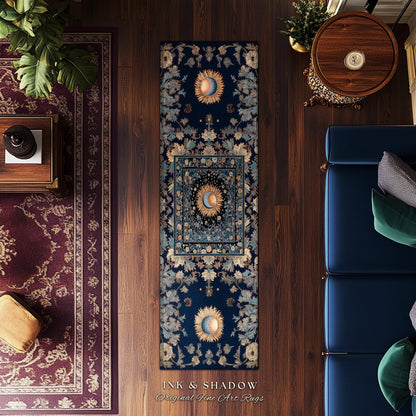 Lunar Energy Peaceful Bedroom Rug | Gothic Bohemian Astrology Mystic Whimsical Sun & Moon Maximalist Witchy Tarot Decor Celestial Accent Rug