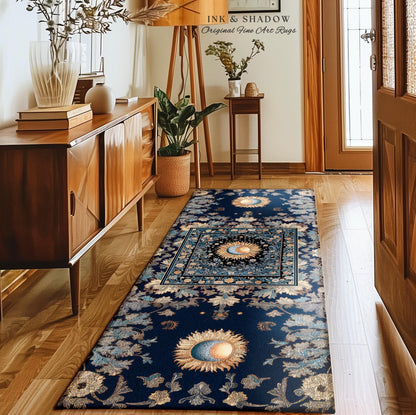 Lunar Energy Peaceful Bedroom Rug | Gothic Bohemian Astrology Mystic Whimsical Sun & Moon Maximalist Witchy Tarot Decor Celestial Accent Rug