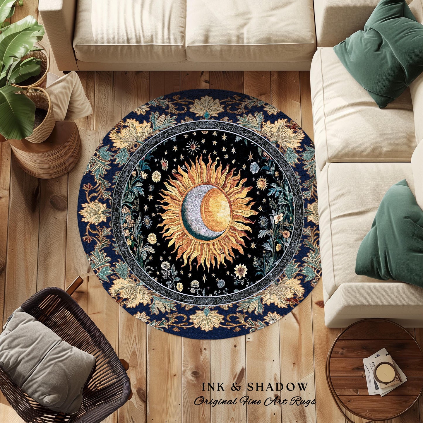 Lunar Energy Peaceful Bedroom Rug | Gothic Bohemian Astrology Mystic Whimsical Sun & Moon Maximalist Witchy Tarot Decor Celestial Accent Rug