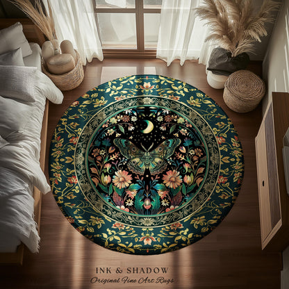 Mystic Moonlit Garden Moth Rug Whimigothic Fairycore Decor | Dark Floral Witchy Moth Rug Whimsical Home Decor Butterfly Cottagecore Rug Gift