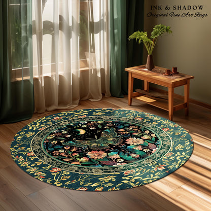 Mystic Moonlit Garden Moth Rug Whimigothic Fairycore Decor | Dark Floral Witchy Moth Rug Whimsical Home Decor Butterfly Cottagecore Rug Gift