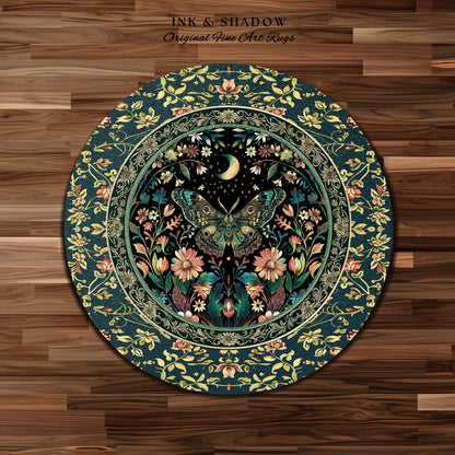 Mystic Moonlit Garden Moth Rug Whimigothic Fairycore Decor | Dark Floral Witchy Moth Rug Whimsical Home Decor Butterfly Cottagecore Rug Gift