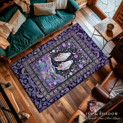 Cosmic Purple Ghost Landscape Rug | Ethereal Landscape Whimsical Accent Rug Cottagecore Halloween Bedroom Fairycore Aesthetic Floral Decor |