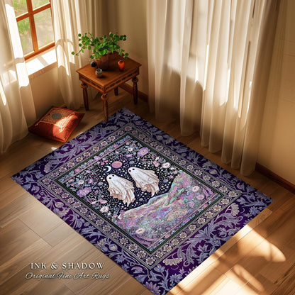 Cosmic Purple Ghost Landscape Rug | Ethereal Landscape Whimsical Accent Rug Cottagecore Halloween Bedroom Fairycore Aesthetic Floral Decor |