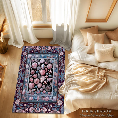 Dreamy Marine Sea Shell Whimsy Area Rug | Beach Inspired Nautical Bedroom Coastal Floor Art Fairycore Ocean Fantasy Starfish Accent Decor