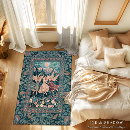 Sunny Wildflower Meadow Fairy Area Rug | Midsummer Aesthetic Bedroom Decor Folklore Fairytale Enchanted Medieval Angels Cottagecore Coquette