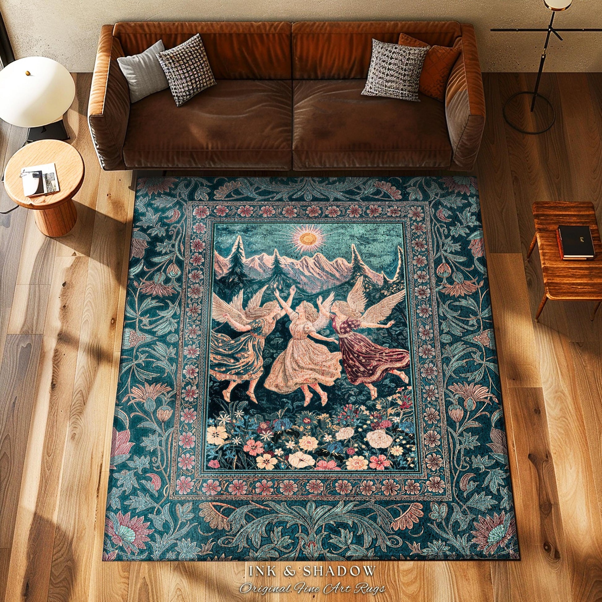 Sunny Wildflower Meadow Fairy Area Rug | Midsummer Aesthetic Bedroom Decor Folklore Fairytale Enchanted Medieval Angels Cottagecore Coquette