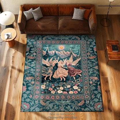 Sunny Wildflower Meadow Fairy Area Rug | Midsummer Aesthetic Bedroom Decor Folklore Fairytale Enchanted Medieval Angels Cottagecore Coquette