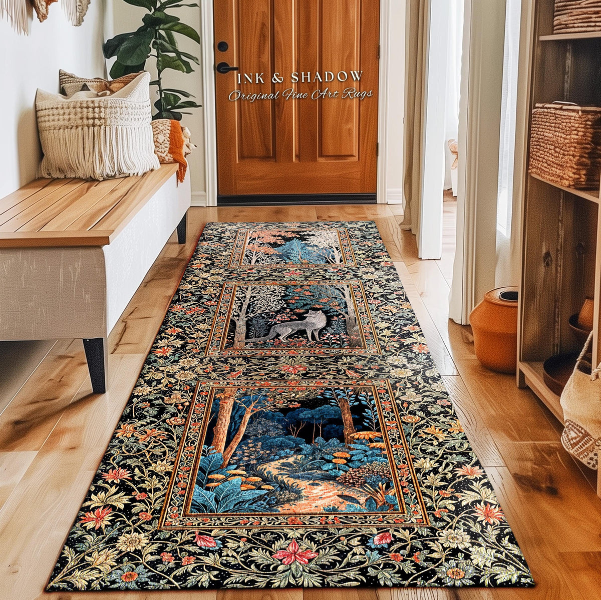 Rustic Scandinavian Home Accent Rug | Boho Woodland Room Decor Whimsical Cottagecore Elegance Homey Aesthetic Magical Nature Inspired Room