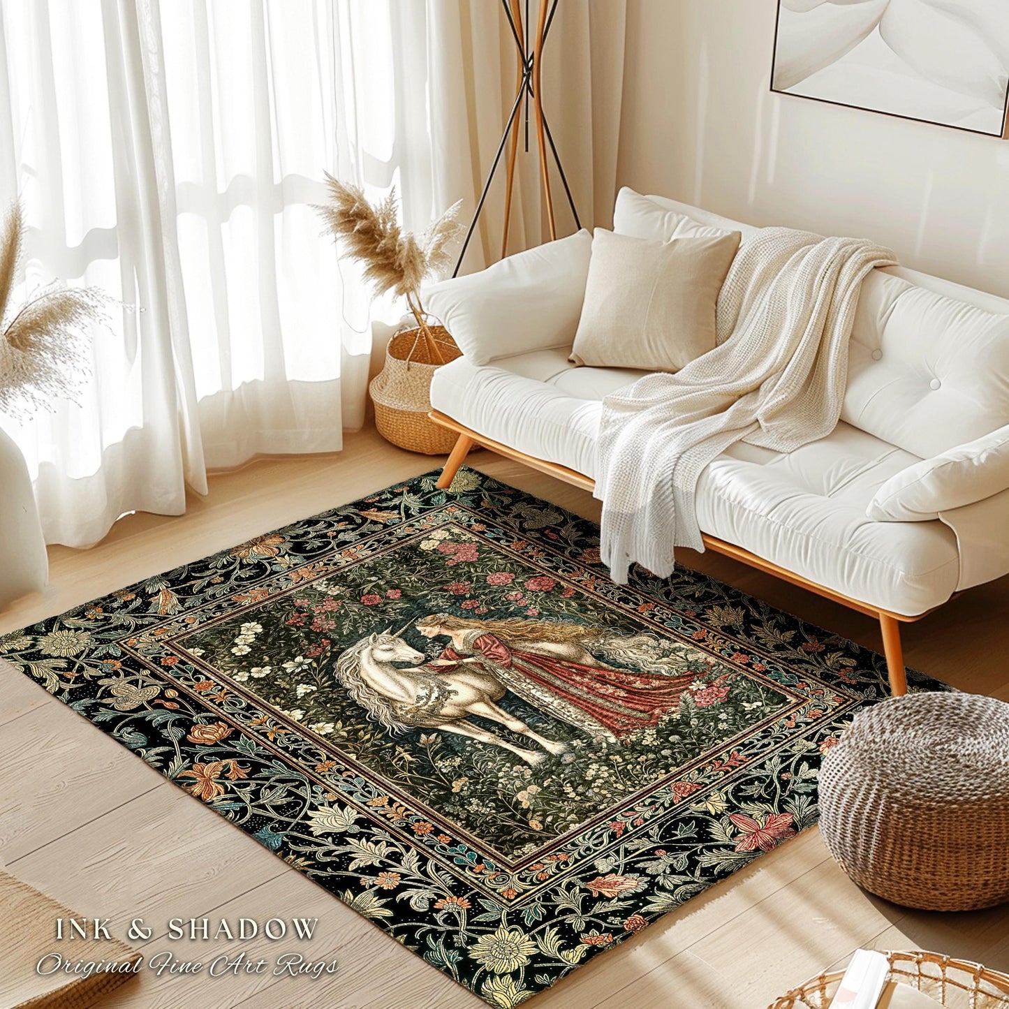 Gothic Romance Storybook Cozy Area Rug | Dark Academia Fairytale Home Accent Medieval Coquette Cottagecore Dreamy Regal Bedroom Decor Boho