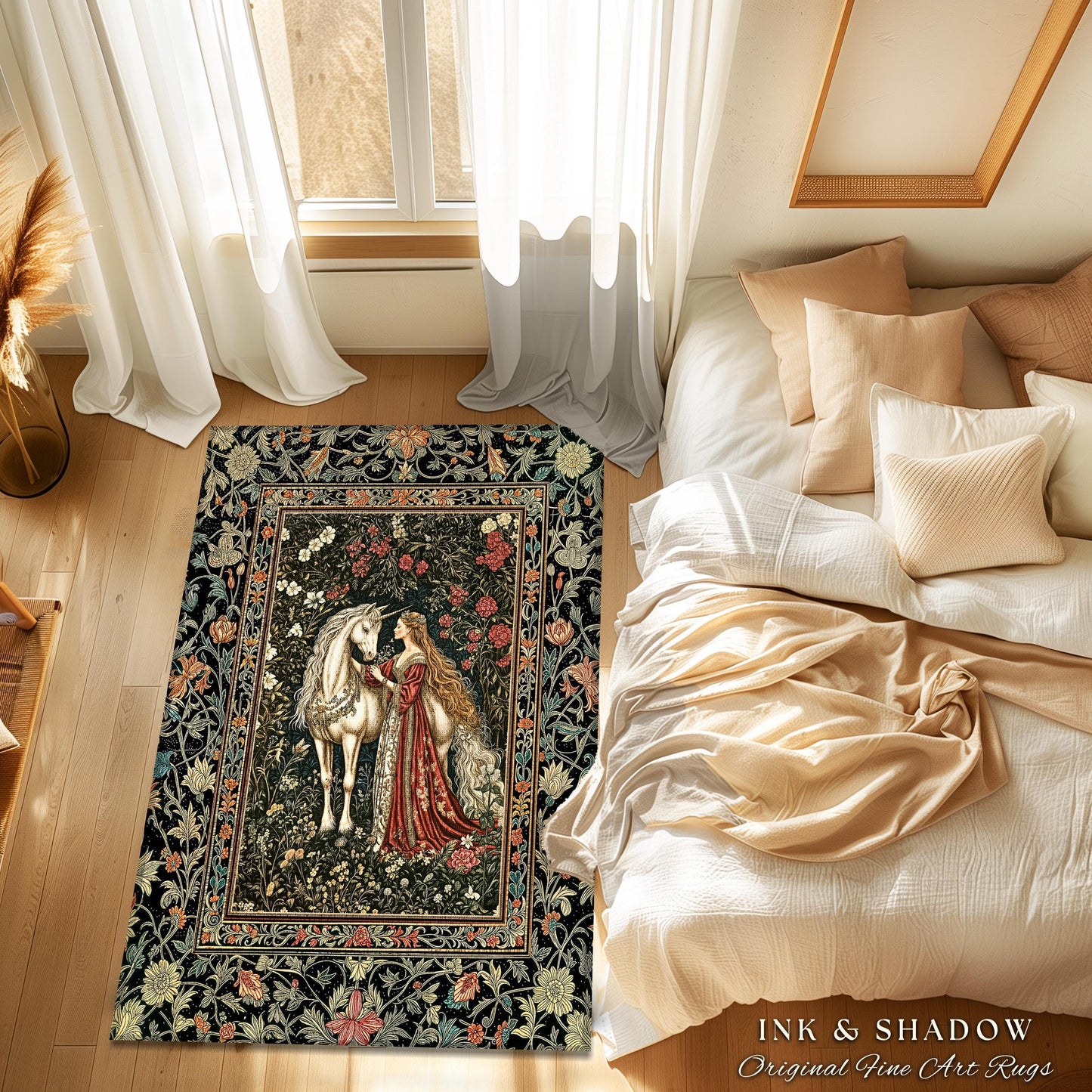 Gothic Romance Storybook Cozy Area Rug | Dark Academia Fairytale Home Accent Medieval Coquette Cottagecore Dreamy Regal Bedroom Decor Boho