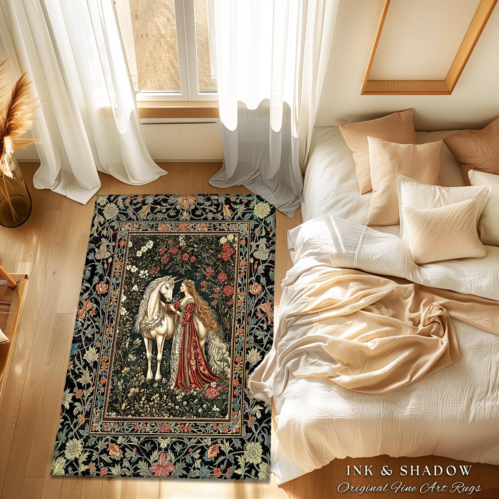 Gothic Romance Storybook Cozy Area Rug | Dark Academia Fairytale Home Accent Medieval Coquette Cottagecore Dreamy Regal Bedroom Decor Boho
