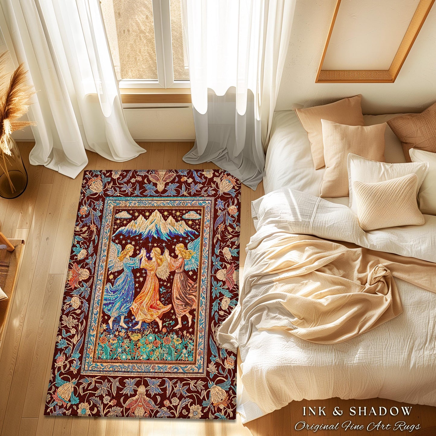 Spring Goddesses Wildflower Fairy Rug | Medieval Academia Bedroom Accent Dark Cottagecore Dreamy Ethereal Fairytale Bohemian Home Aesthetic