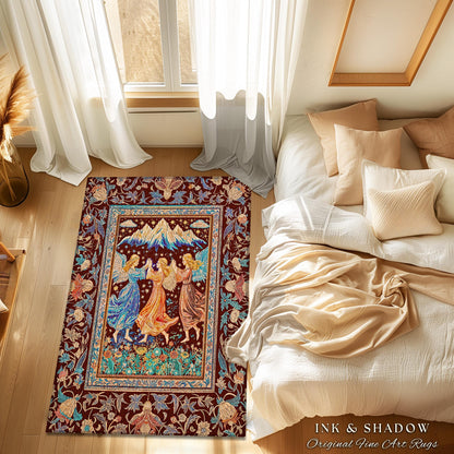 Spring Goddesses Wildflower Fairy Rug | Medieval Academia Bedroom Accent Dark Cottagecore Dreamy Ethereal Fairytale Bohemian Home Aesthetic