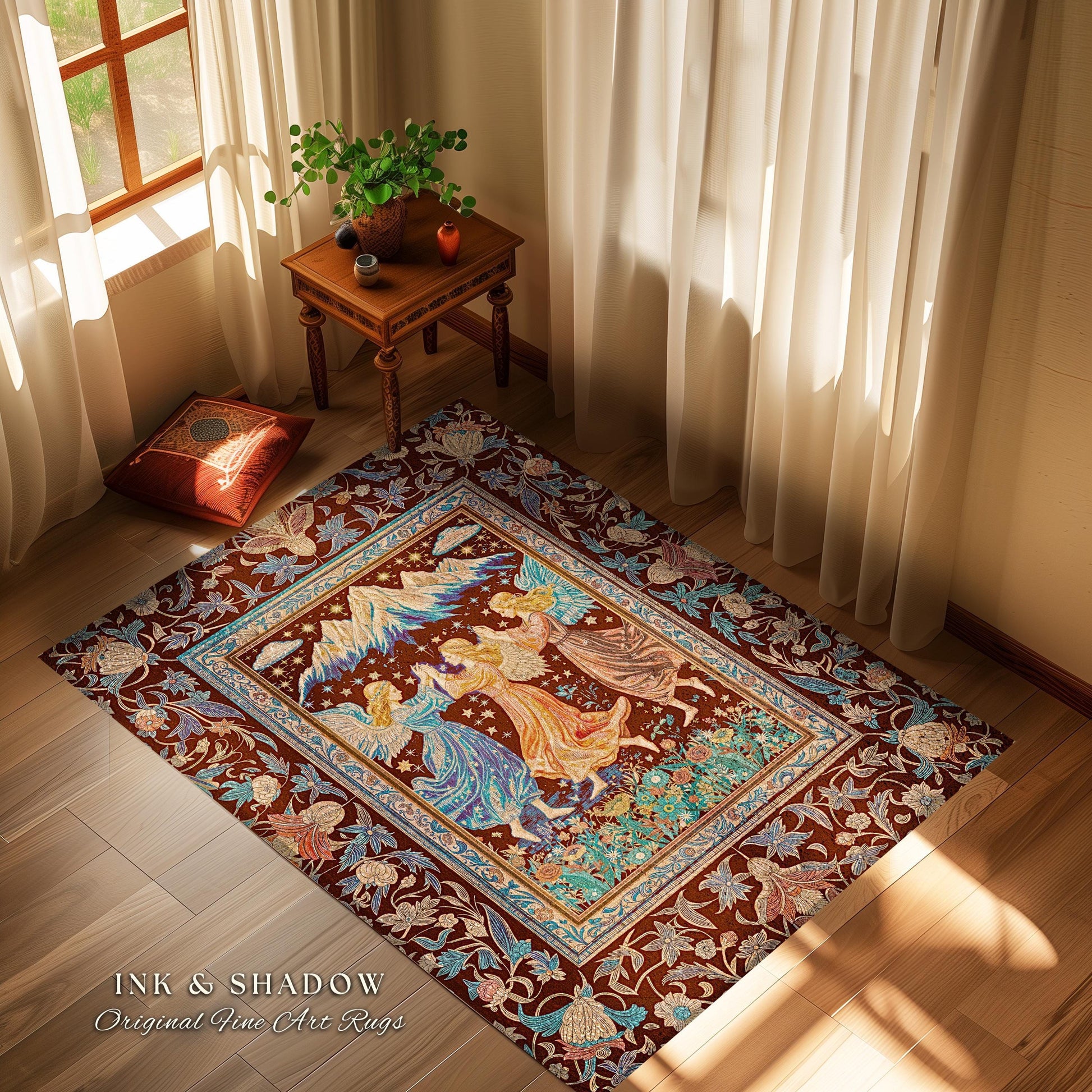 Spring Goddesses Wildflower Fairy Rug | Medieval Academia Bedroom Accent Dark Cottagecore Dreamy Ethereal Fairytale Bohemian Home Aesthetic
