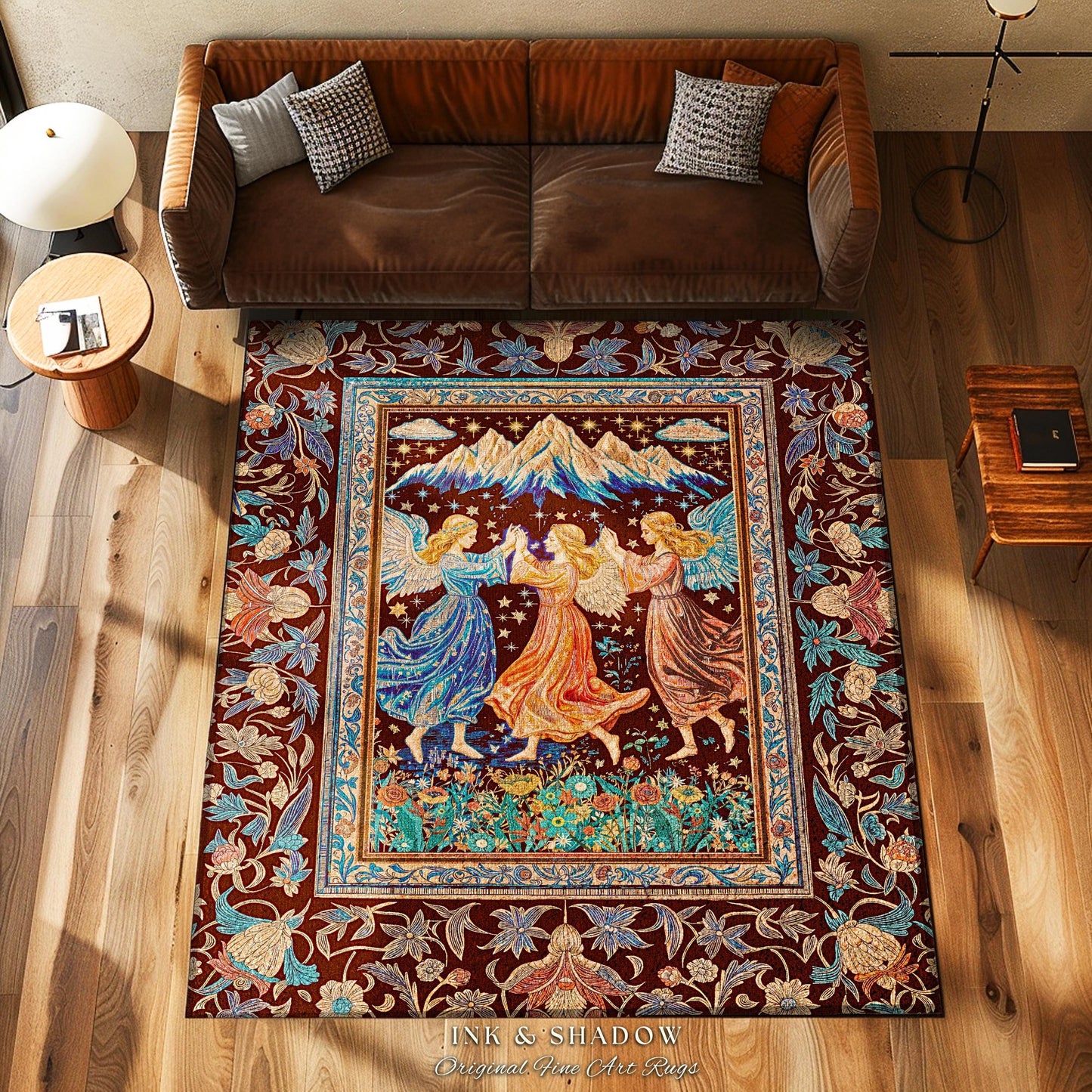 Spring Goddesses Wildflower Fairy Rug | Medieval Academia Bedroom Accent Dark Cottagecore Dreamy Ethereal Fairytale Bohemian Home Aesthetic