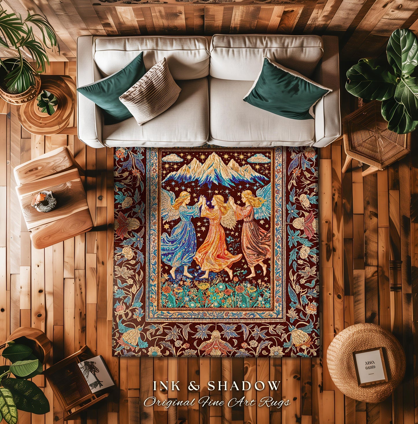 Spring Goddesses Wildflower Fairy Rug | Medieval Academia Bedroom Accent Dark Cottagecore Dreamy Ethereal Fairytale Bohemian Home Aesthetic