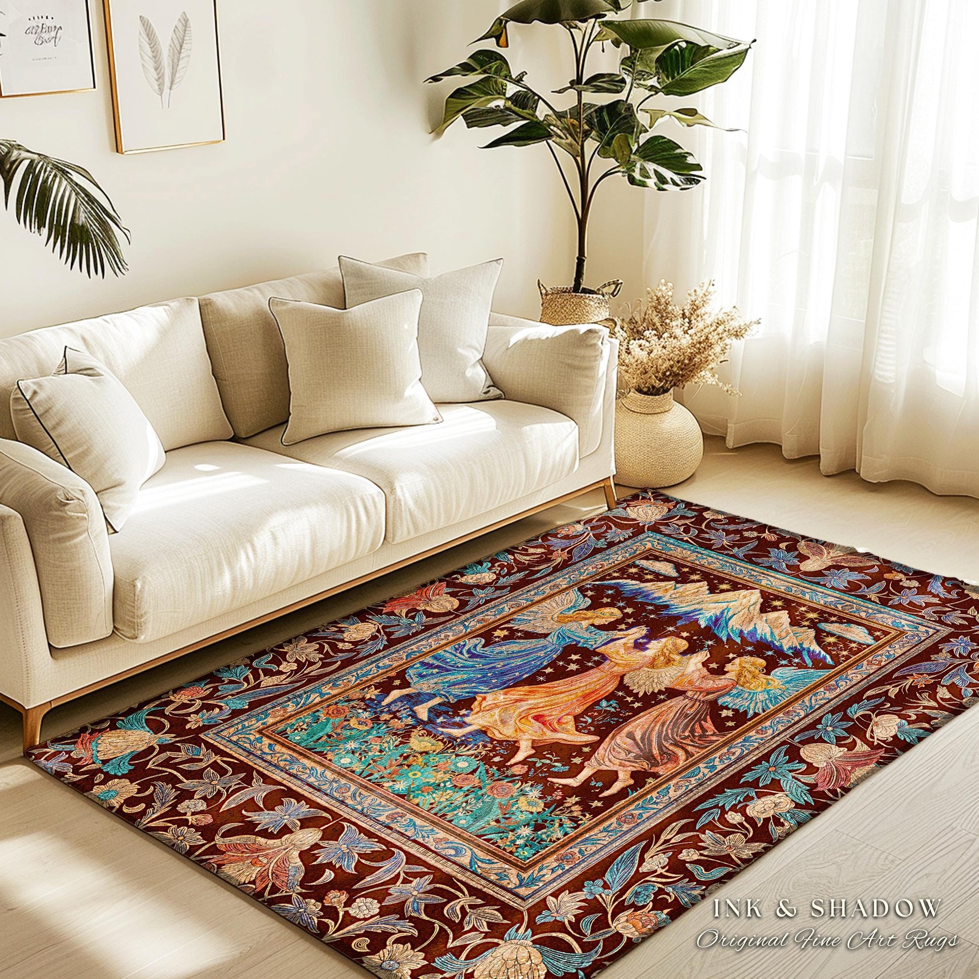 Spring Goddesses Wildflower Fairy Rug | Medieval Academia Bedroom Accent Dark Cottagecore Dreamy Ethereal Fairytale Bohemian Home Aesthetic