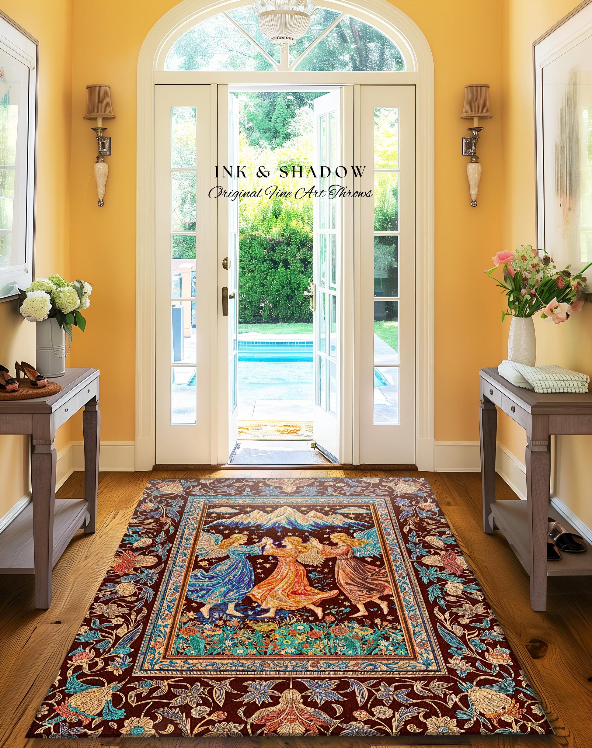 Spring Goddesses Wildflower Fairy Rug | Medieval Academia Bedroom Accent Dark Cottagecore Dreamy Ethereal Fairytale Bohemian Home Aesthetic