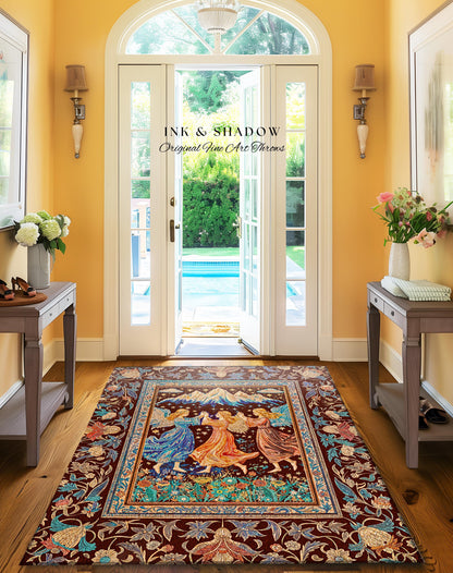 Spring Goddesses Wildflower Fairy Rug | Medieval Academia Bedroom Accent Dark Cottagecore Dreamy Ethereal Fairytale Bohemian Home Aesthetic