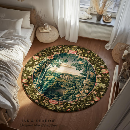 Princess Medieval Accent Rug | Rustic Floral Landscape Whimsigoth Castle Ethereal Bedroom Aesthetic Area Rug Woodland Goth Romantic Coquette