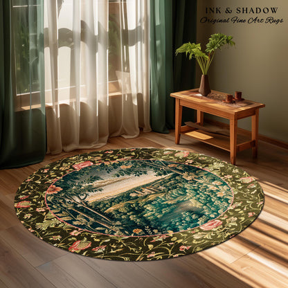 Princess Medieval Accent Rug | Rustic Floral Landscape Whimsigoth Castle Ethereal Bedroom Aesthetic Area Rug Woodland Goth Romantic Coquette