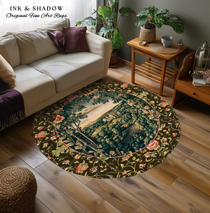Princess Medieval Accent Rug | Rustic Floral Landscape Whimsigoth Castle Ethereal Bedroom Aesthetic Area Rug Woodland Goth Romantic Coquette