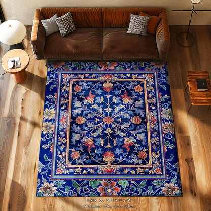 Baroque Medieval Florals Rug | Renaissance Themed Accent Rug Victorian Gothic Decor Elegant Botanical Pattern Dark Academia Rococo Gothic |