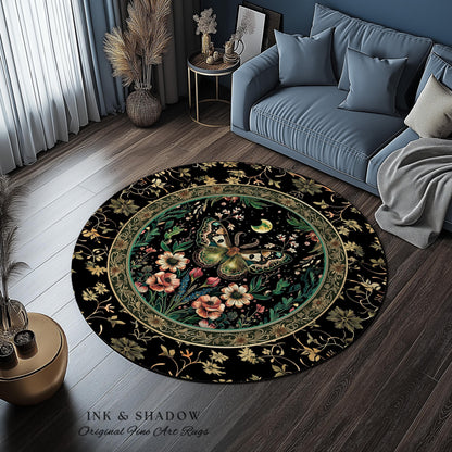 Ethereal Moth Rug Witchy Aesthetic Room Decor | Gothic Art Whimsical Occult Whimsigothic Wildflower Butterfly Moth Moon Fairycore Botanicals