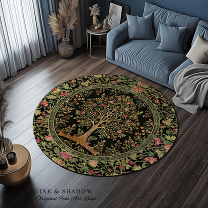Art Nouveau Maximalist Tree Rug | Ornate Botanical Accent Rug Tree of Life Motif Medieval Floral Pattern Romantic Style Morris Inspired |
