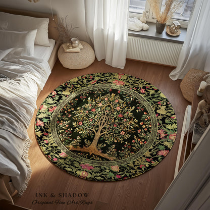 Art Nouveau Maximalist Tree Rug | Ornate Botanical Accent Rug Tree of Life Motif Medieval Floral Pattern Romantic Style Morris Inspired |